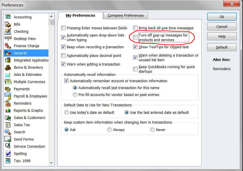 Turning off QuickBooks Pop Up Ads